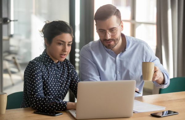 Female mentor explaining online project to colleague