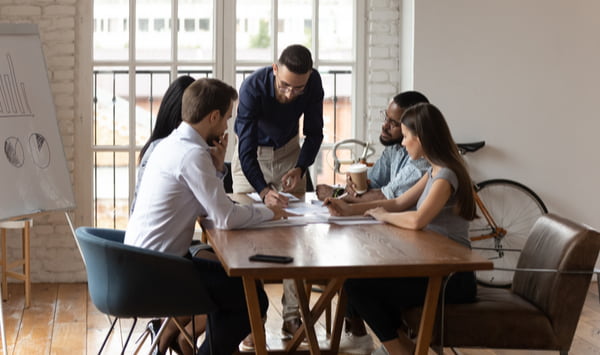 Business team listen to male executive manager